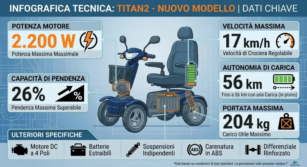 Titan2 Scooter Potente Pendenze Terreni Sconnessi -Dati chiave evidenziati graficamente