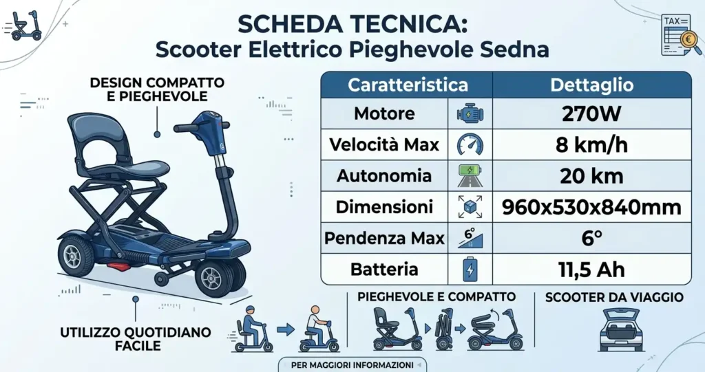 Scooter pieghevole viaggia libero disabili anziani scheda tecnica