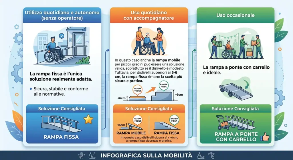 Rampe disabili fissa o mobile quale scegliere per uso quotidiano autonomo uso quotidiano con accompagnatore uso occasionale
