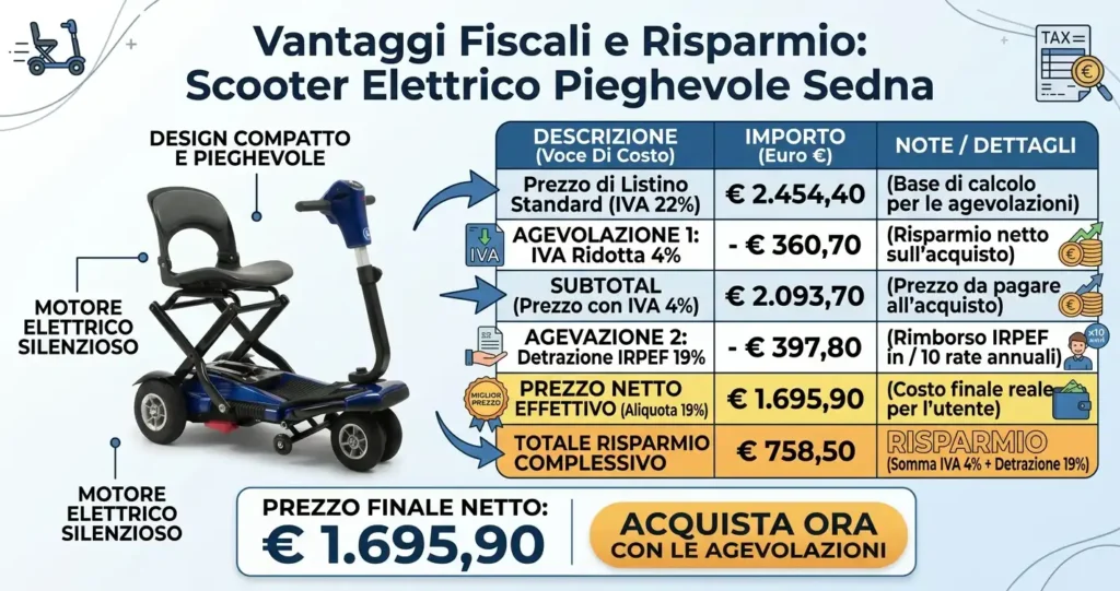 Scooter pieghevole viaggia libero disabili anziani vantaggi fiscali